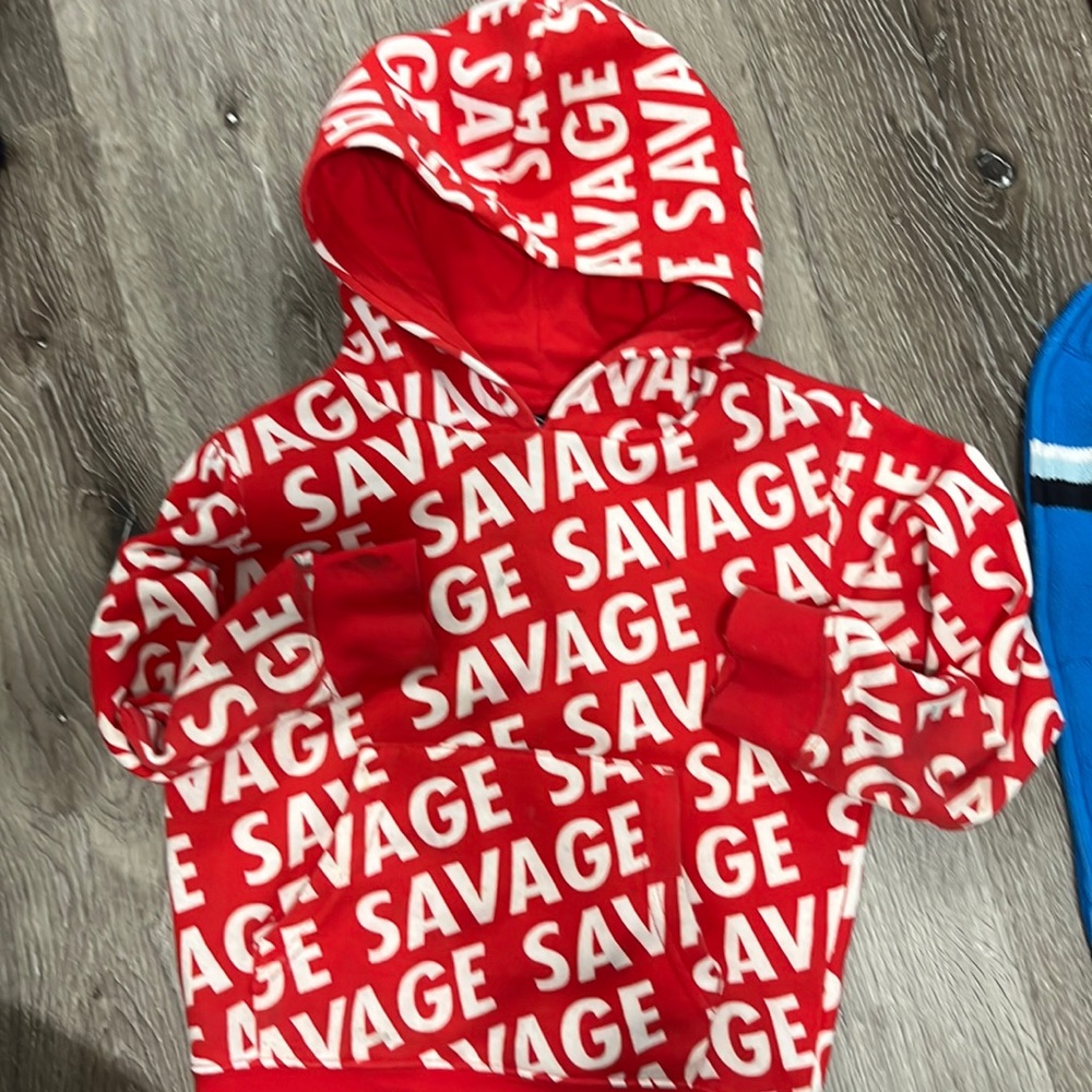 Red white SAVAGE hoodie size 5t pockets